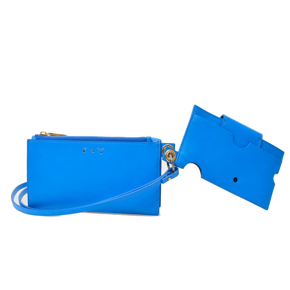 Bolsa de ombro de couro azul-off-white