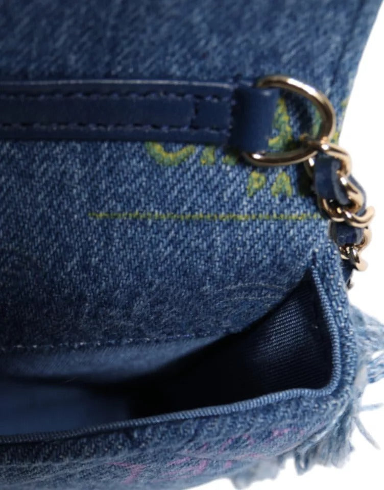 Bolsa de ombro com franjas e estampa de micrologotipo Chanel Denim Mood Flap