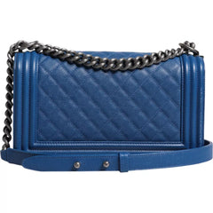 Bolsa de ombro média Chanel Blue Lambskin de couro com corrente dupla