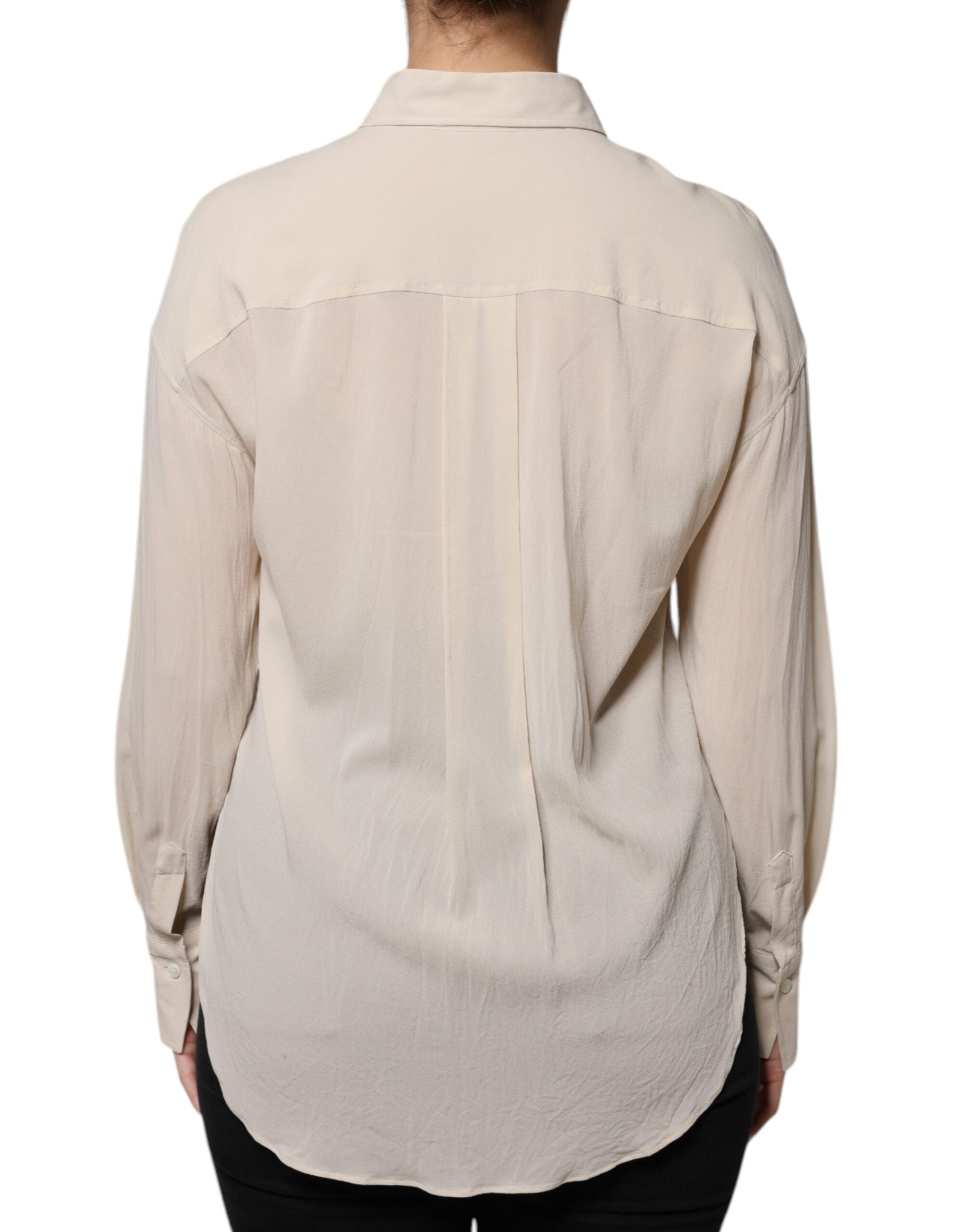 Blusa de botões com gola e mistura de seda bege Brunello Cucinelli