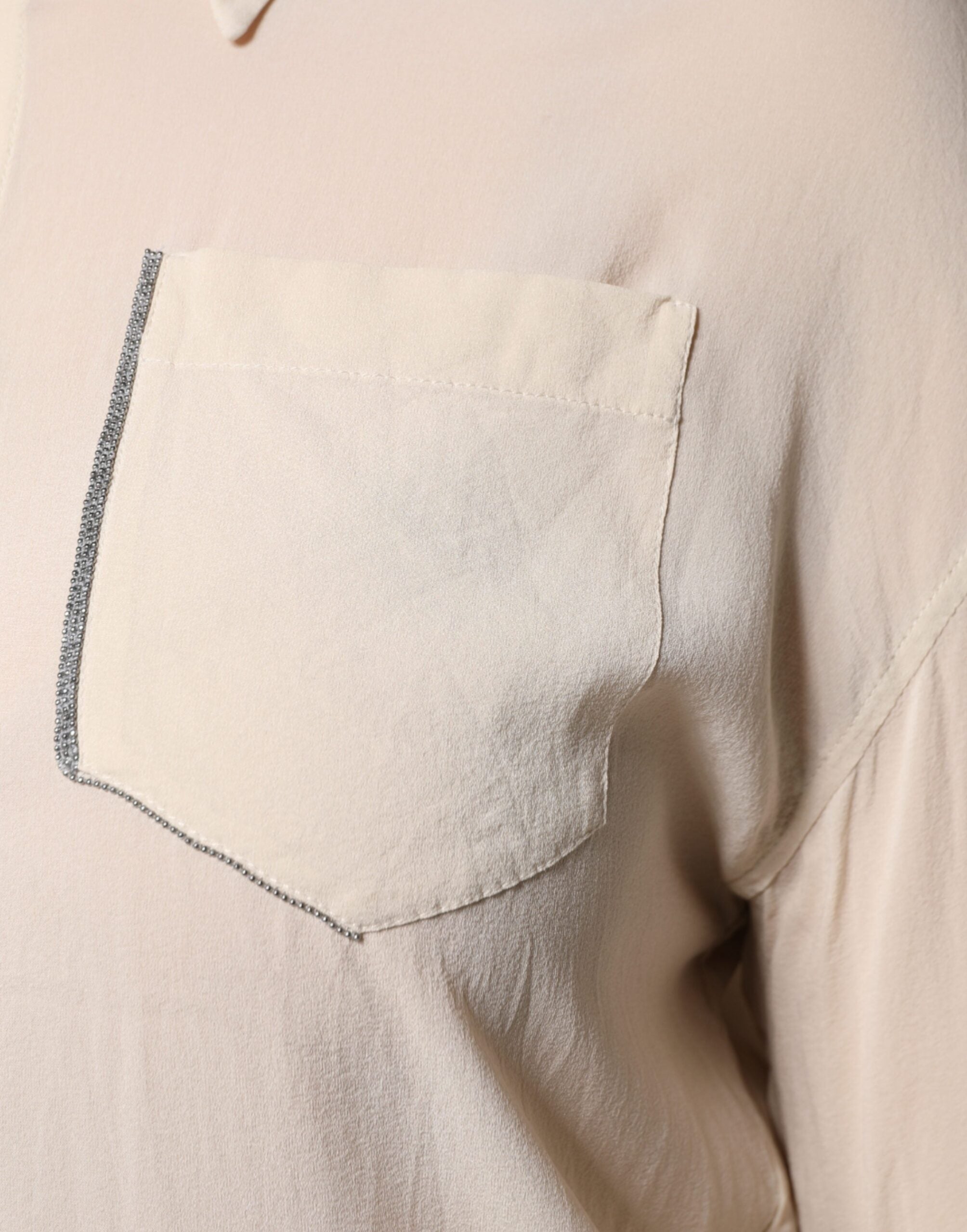 Blusa de botões com gola e mistura de seda bege Brunello Cucinelli