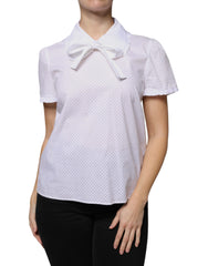Blusa Valentino de algodão branca com mangas curtas e gola alta