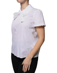 Blusa Valentino de algodão branca com mangas curtas e gola alta