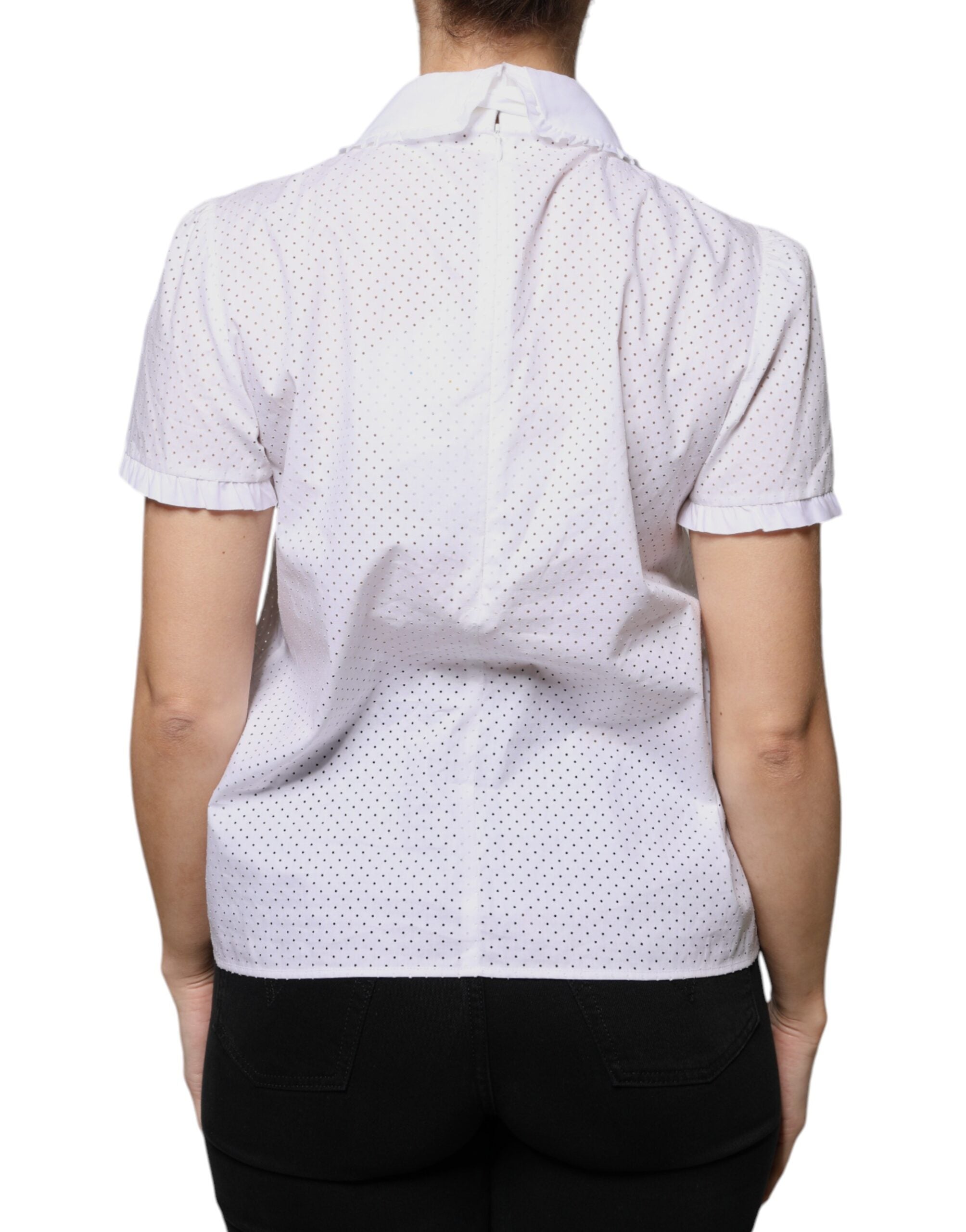 Blusa Valentino de algodão branca com mangas curtas e gola alta