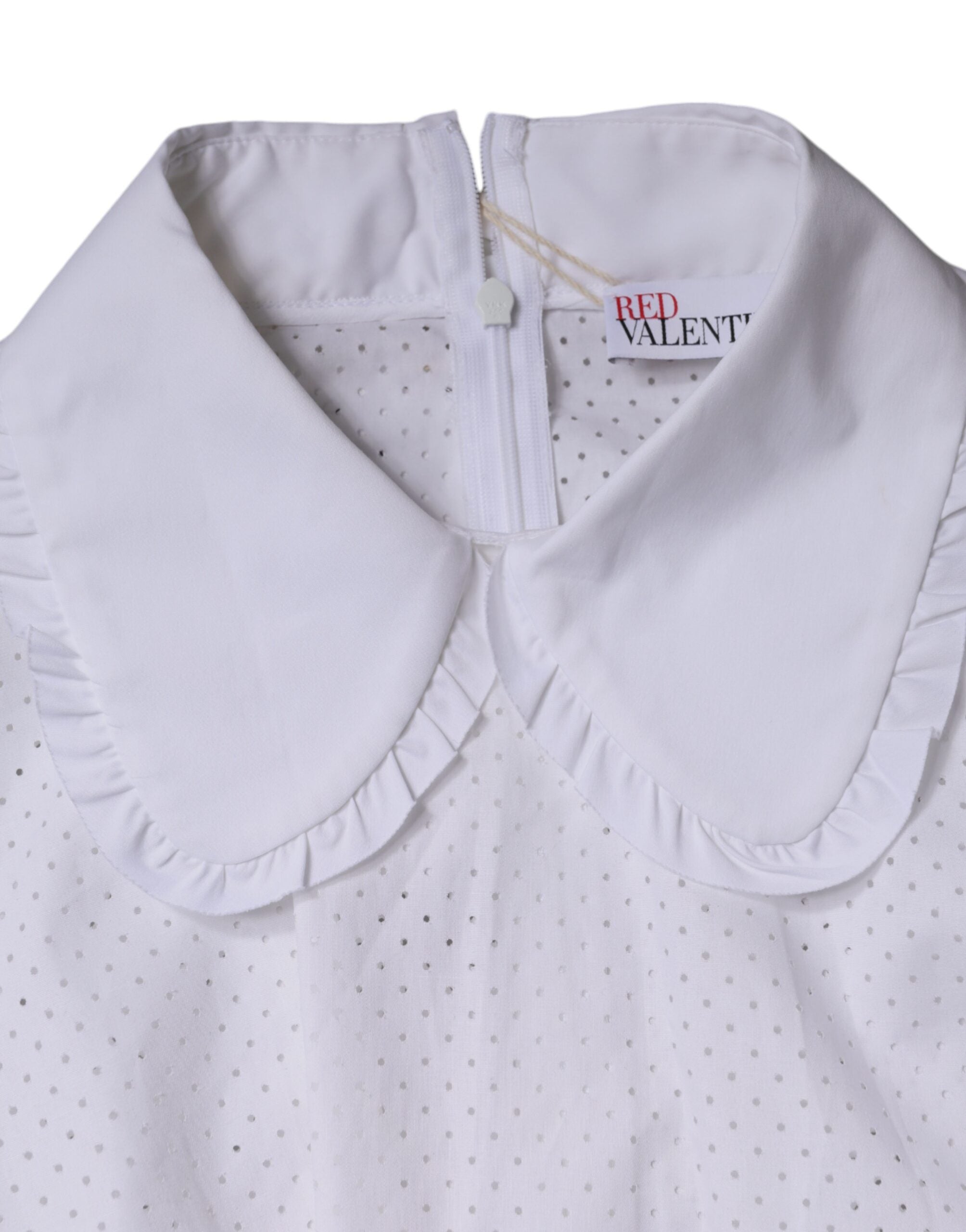 Blusa Valentino de algodão branca com mangas curtas e gola alta