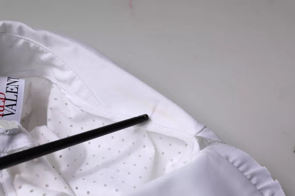 Blusa Valentino de algodão branca com mangas curtas e gola alta