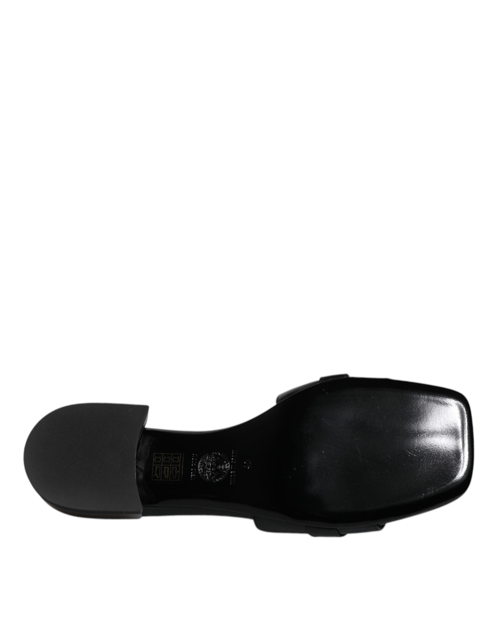 Versace Preto Couro Logo Placa Slip On Sapatos Flats