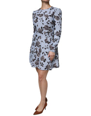 Vestido curto Valentino azul claro com estampa floral e mangas compridas em linha A