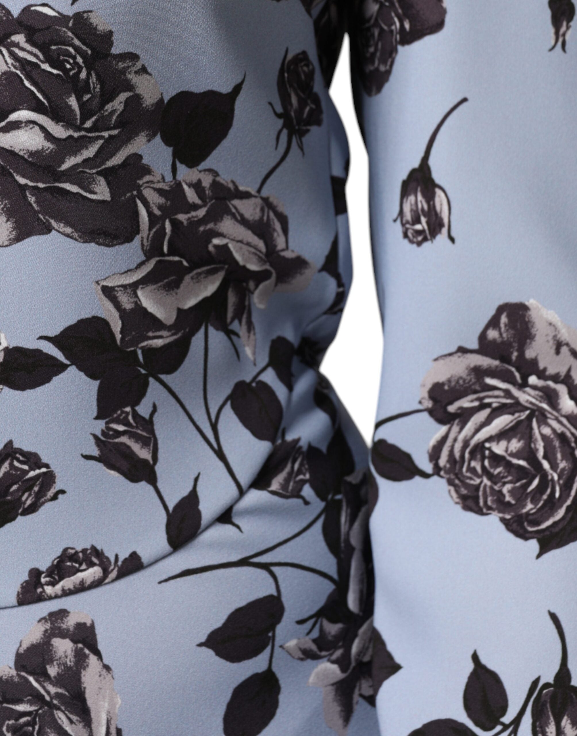 Vestido curto Valentino azul claro com estampa floral e mangas compridas em linha A