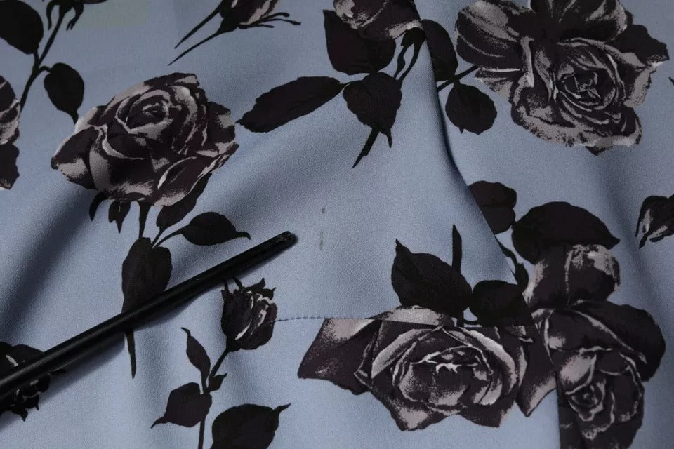 Vestido curto Valentino azul claro com estampa floral e mangas compridas em linha A