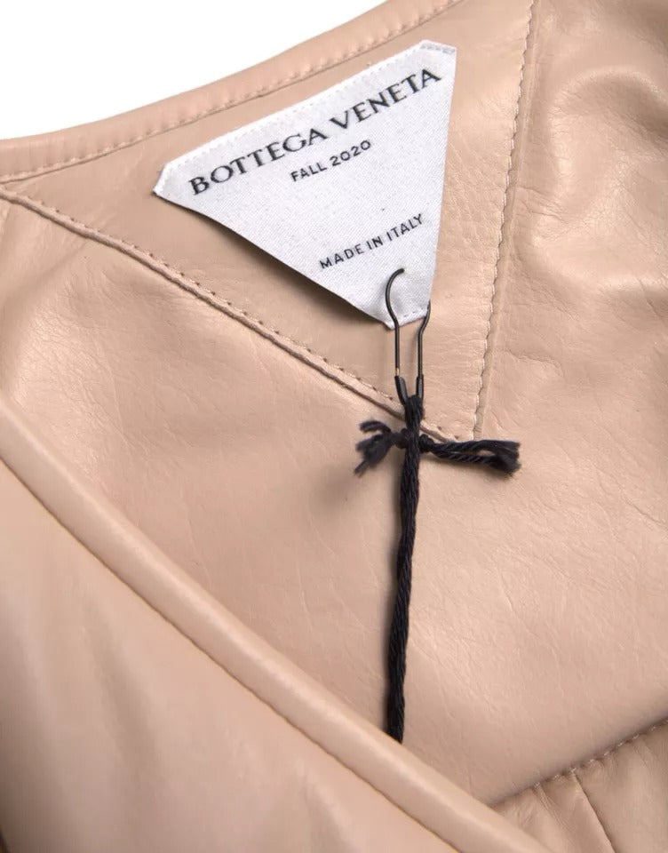 Jaqueta de couro de bezerro acolchoada sem mangas Bottega Veneta bege