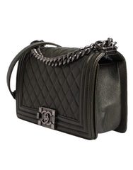 Bolsa de ombro Chanel em couro verde escuro e metal cinza