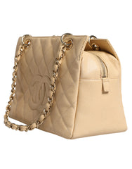 Bolsa Chanel Bege Caviar De Coco em Couro com Corrente