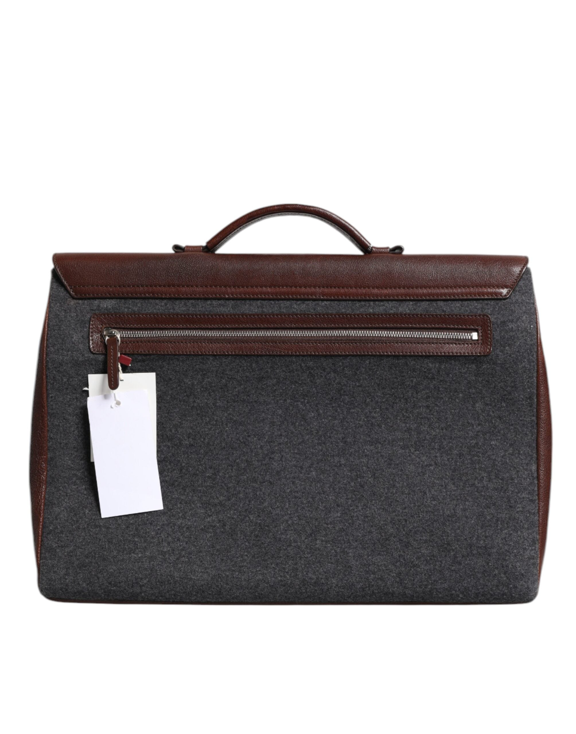 Bolsa tote executiva Brunello Cucinelli marrom cinza couro lã conhaque