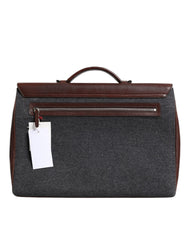 Bolsa tote executiva Brunello Cucinelli marrom cinza couro lã conhaque