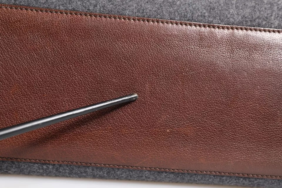 Bolsa tote executiva Brunello Cucinelli marrom cinza couro lã conhaque