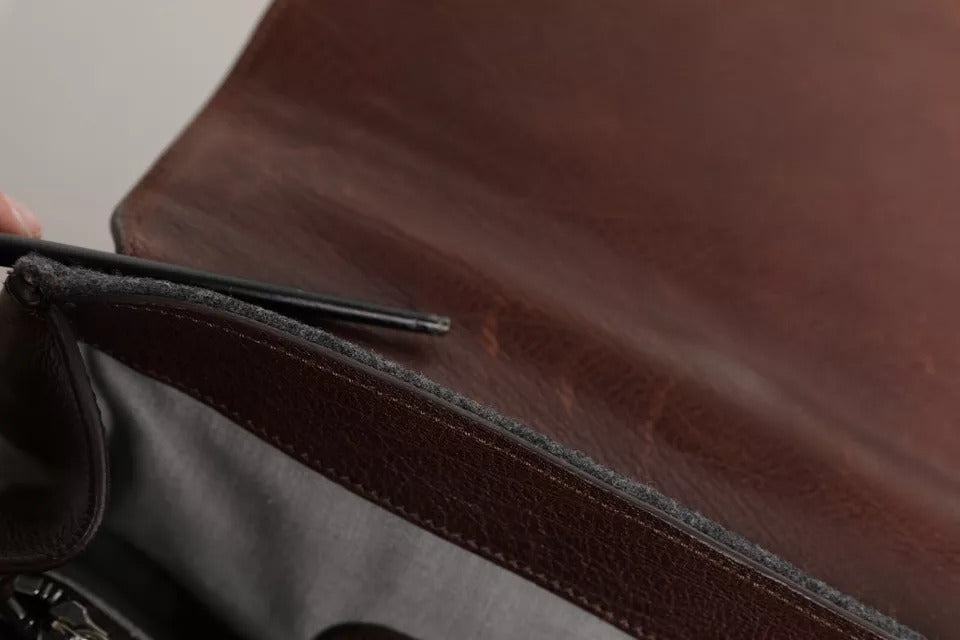 Bolsa tote executiva Brunello Cucinelli marrom cinza couro lã conhaque