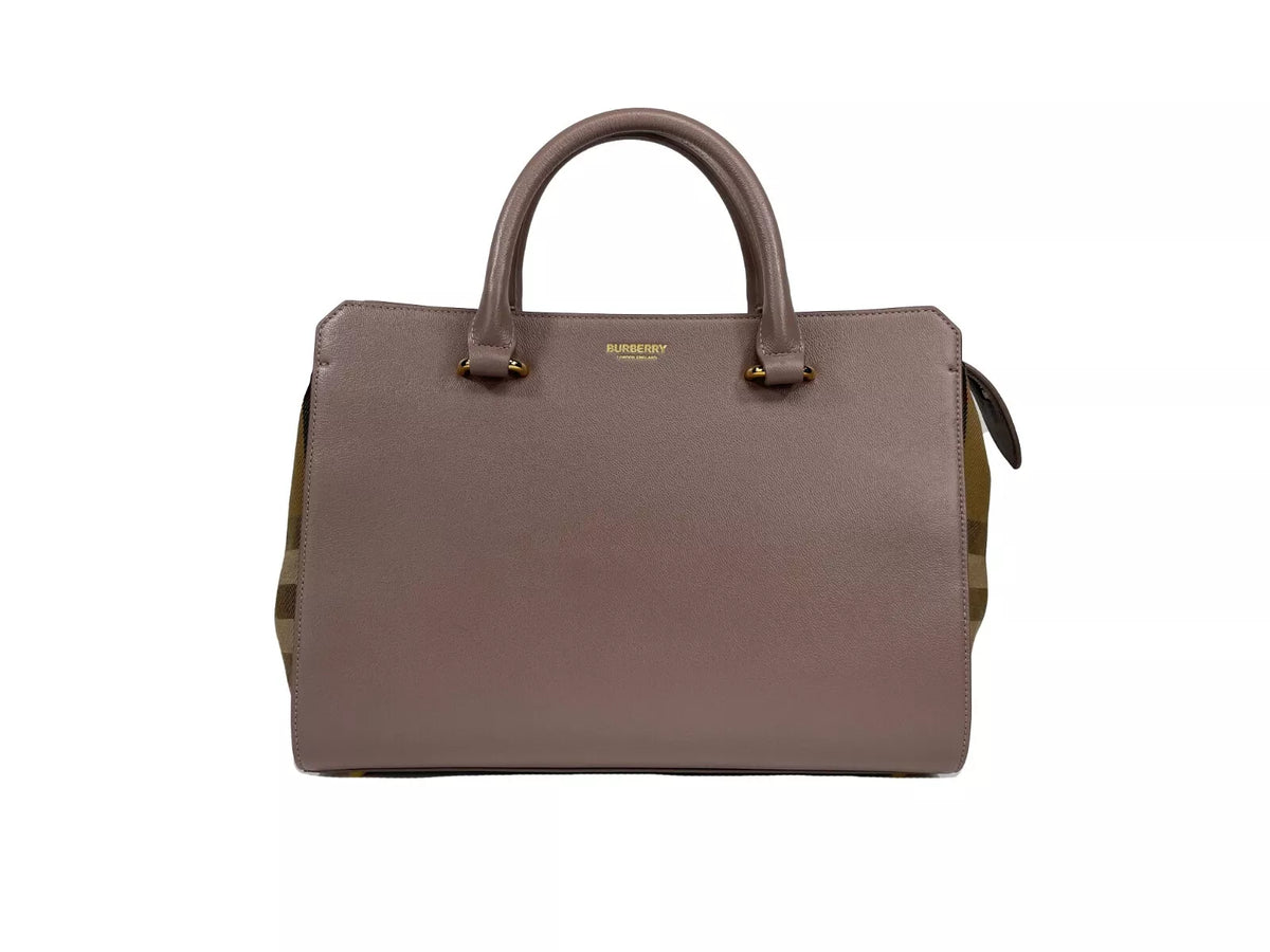 Bolsa tote pequena de couro Banwell da Burberry, cinza, vison