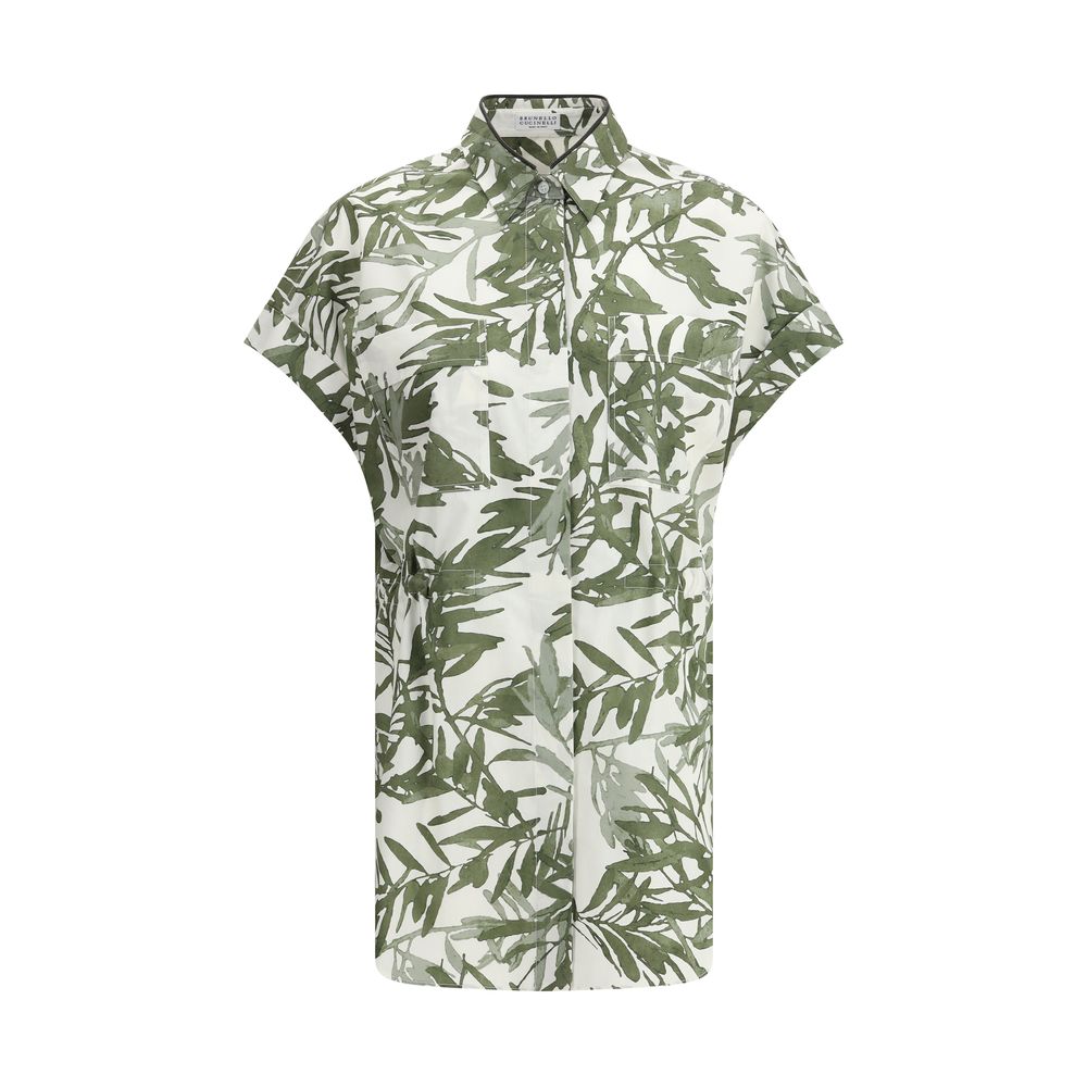 Camisa Longa Brunello Cucinelli com estampa de folhas