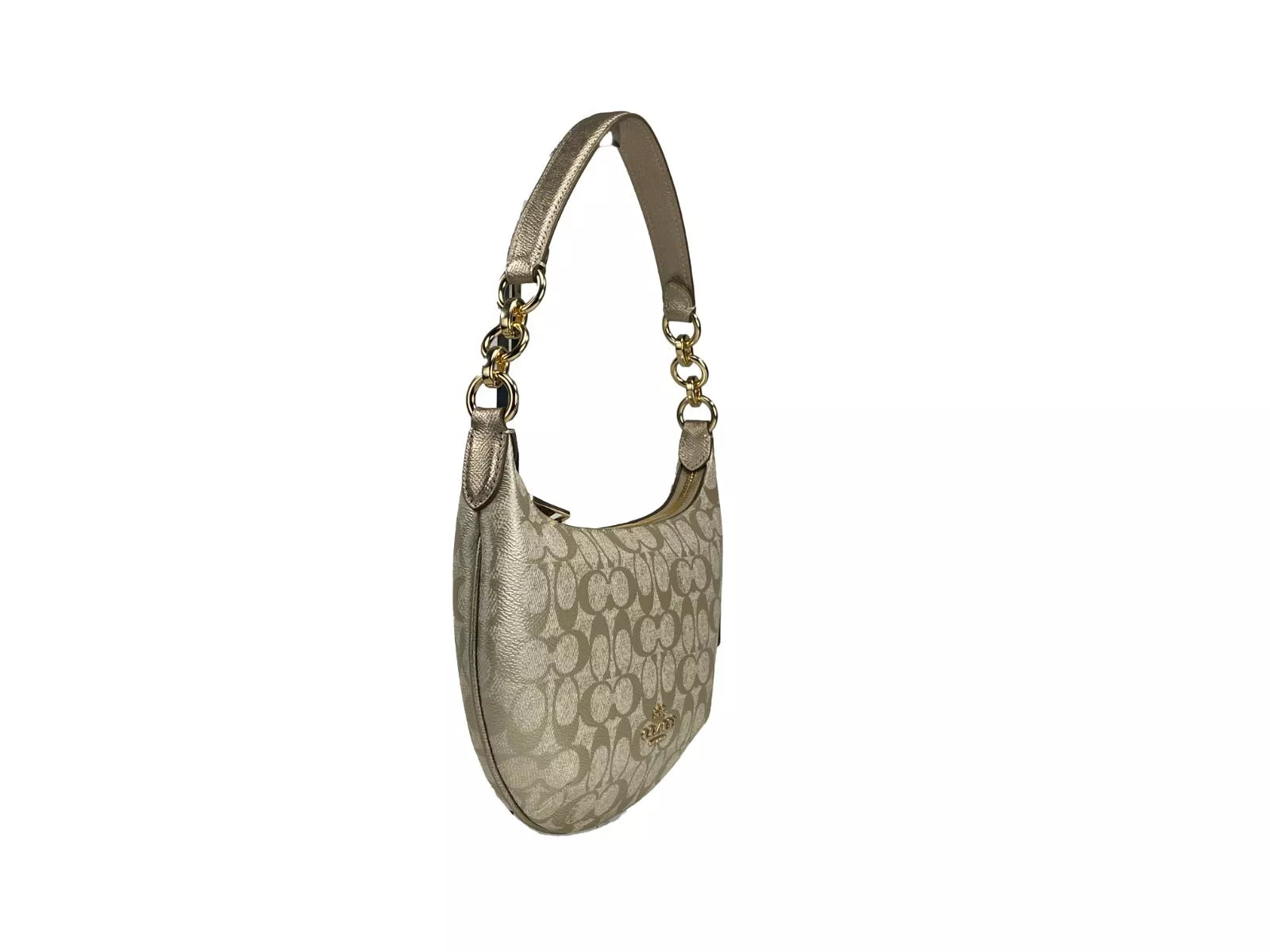 Bolsa de ombro Coach Payton Signature em couro PVC champanhe dourado
