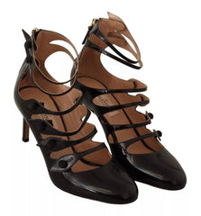 Sapatos de salto médio Valentino pretos com tiras múltiplas em couro