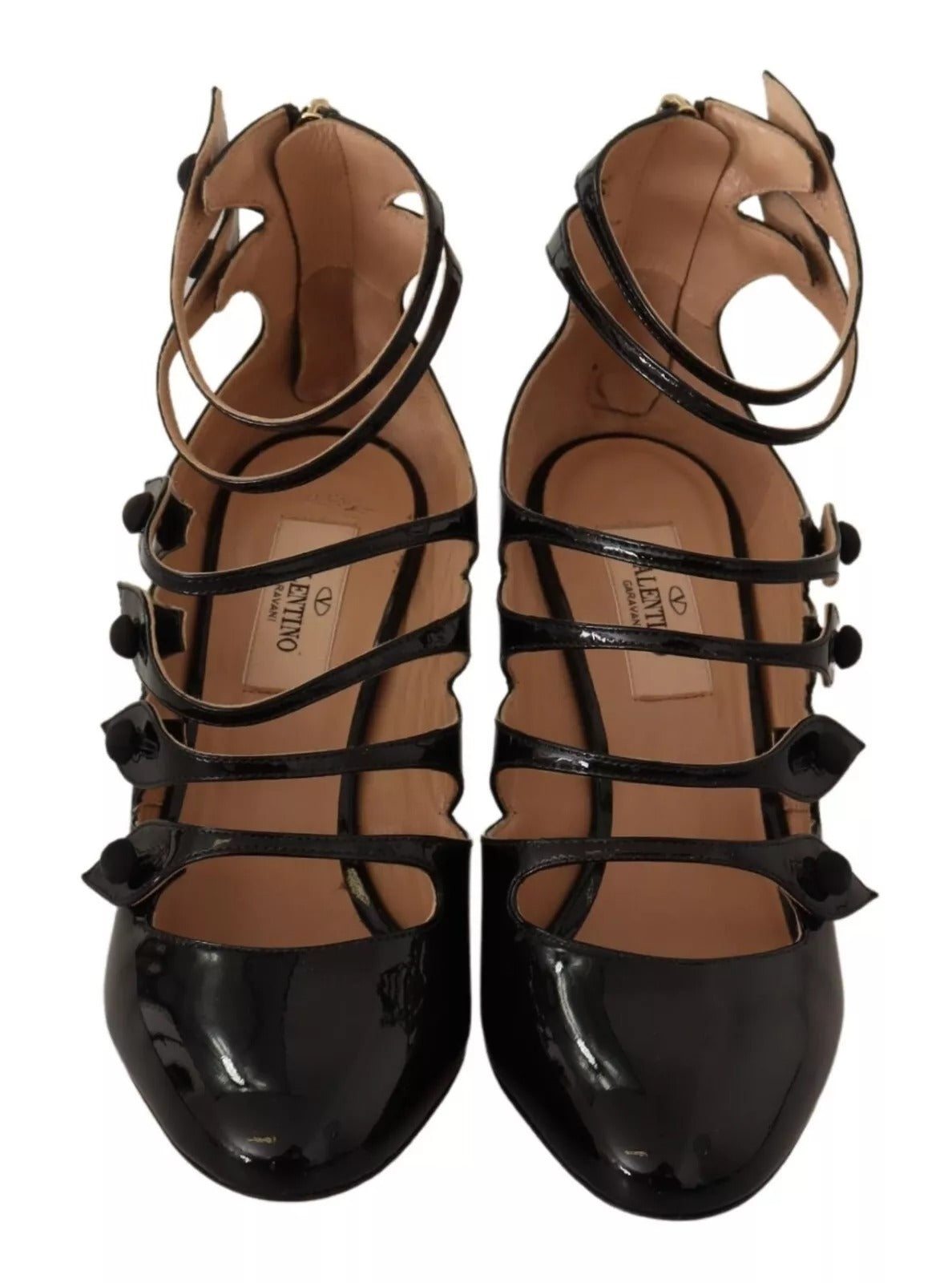 Sapatos de salto médio Valentino pretos com tiras múltiplas em couro