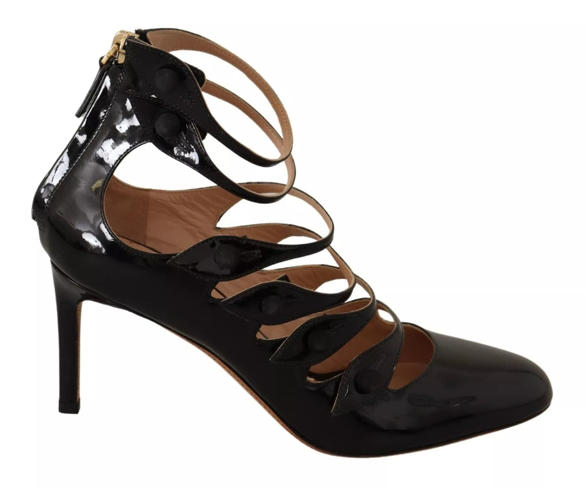 Sapatos de salto médio Valentino pretos com tiras múltiplas em couro
