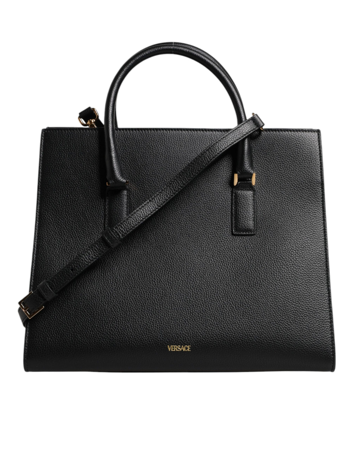 Bolsa transversal grande de couro preta Versace com alça superior