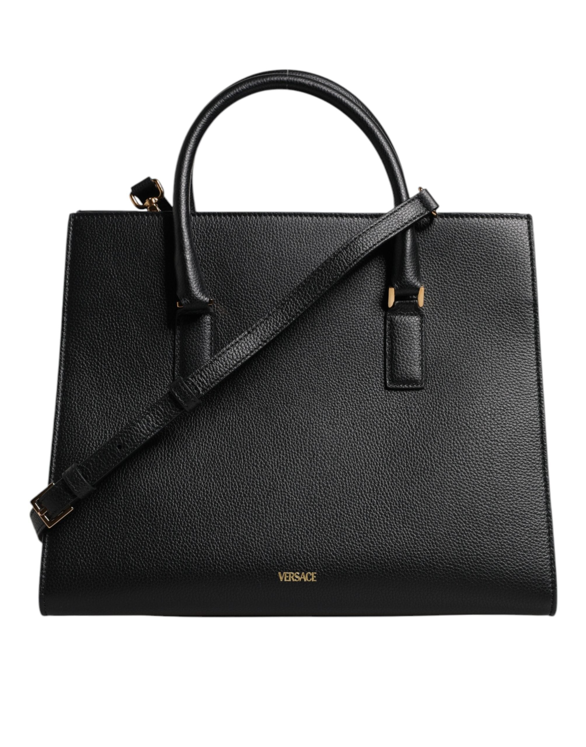 Bolsa transversal grande de couro preta Versace com alça superior
