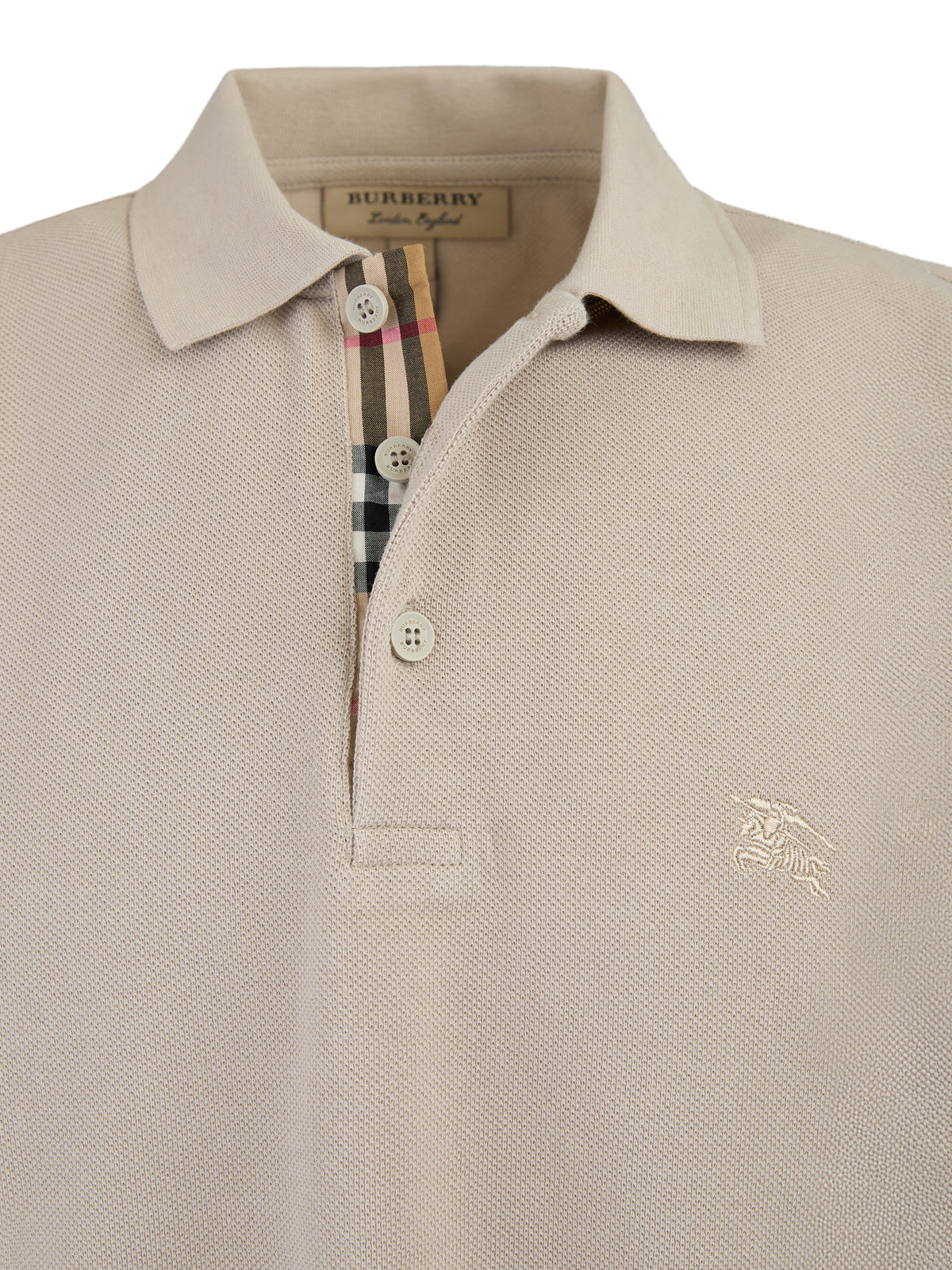 Camisa polo de algodão Burberry Pale Stone com gola