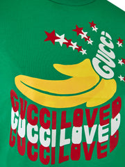 Camiseta com logotipo de algodão verde Gucci