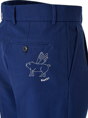 Calça de algodão clássica azul Gucci