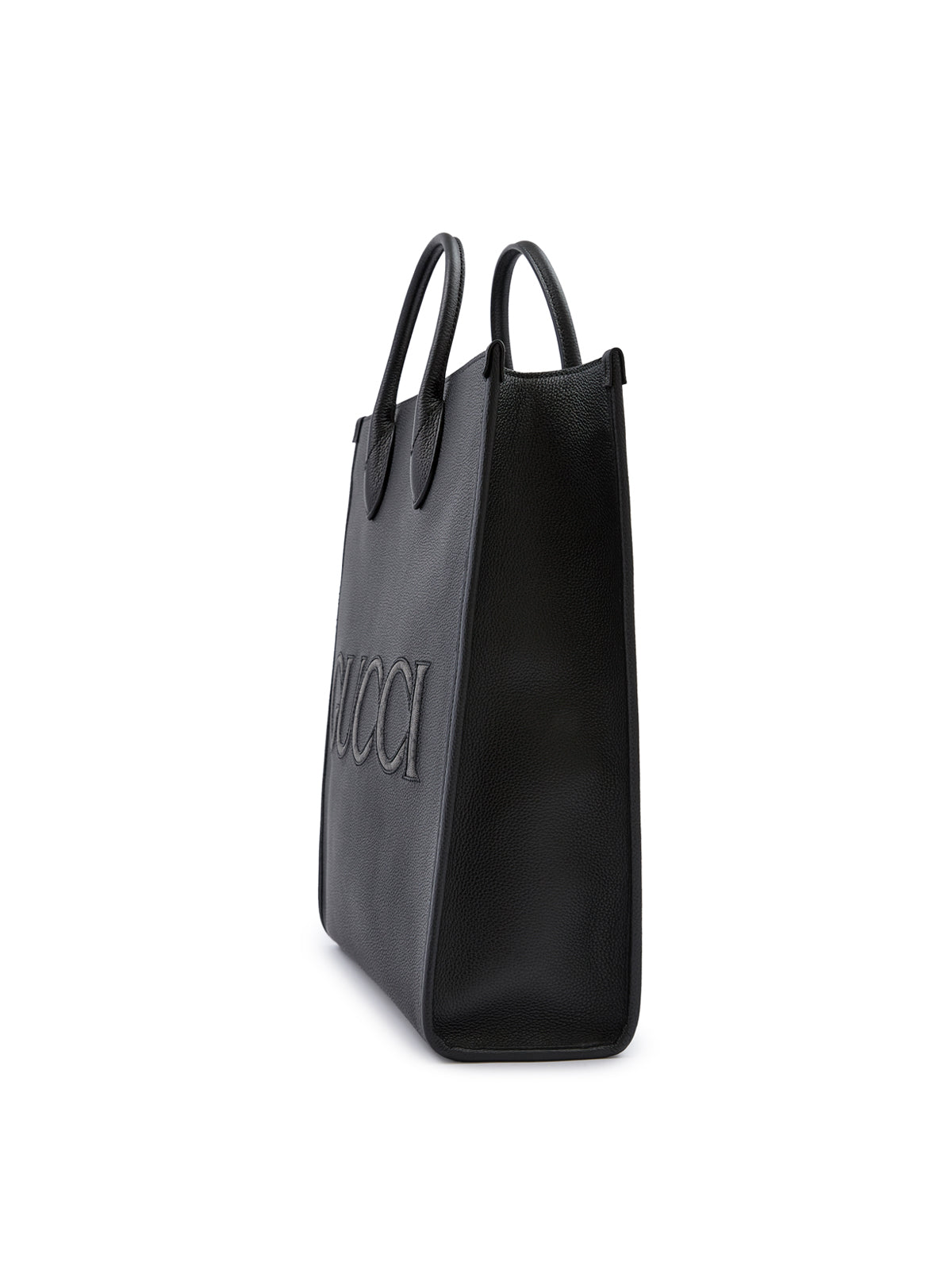 Bolsa tote média com logotipo de couro preto Gucci