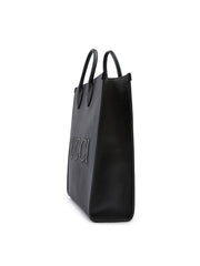 Bolsa tote média com logotipo de couro preto Gucci