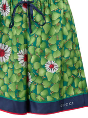 Shorts de seda com estampa floral verde da Gucci