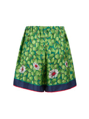 Shorts de seda com estampa floral verde da Gucci