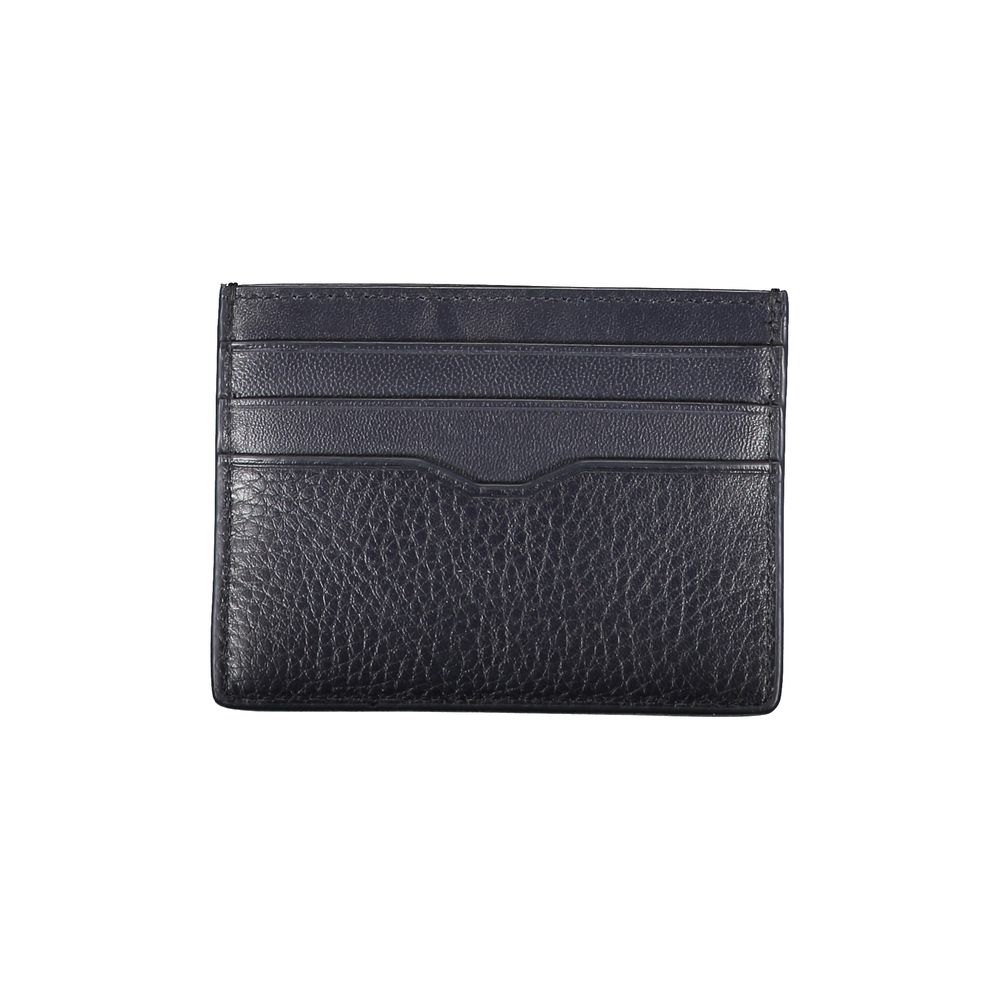 Porta-cartões Tommy Hilfiger Sleek em couro azul com detalhes contrastantes