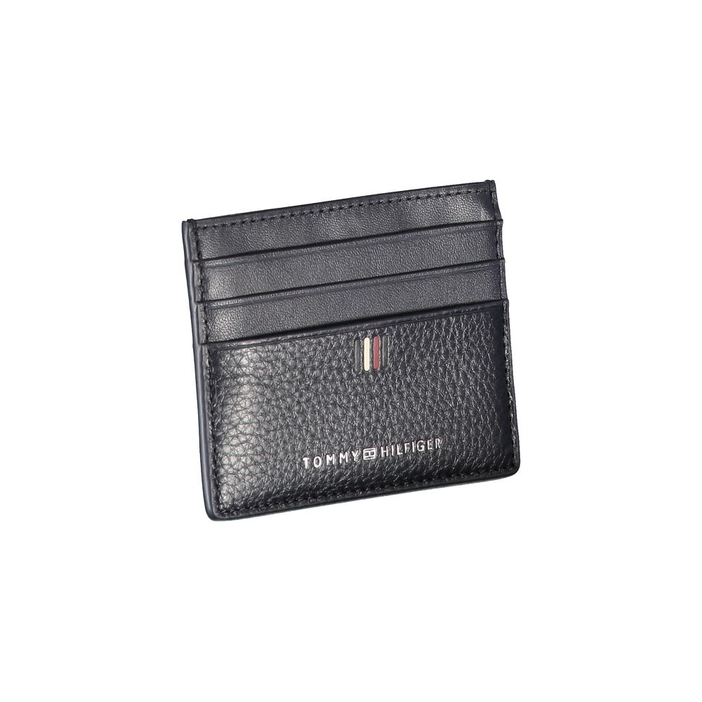 Porta-cartões Tommy Hilfiger Sleek em couro azul com detalhes contrastantes