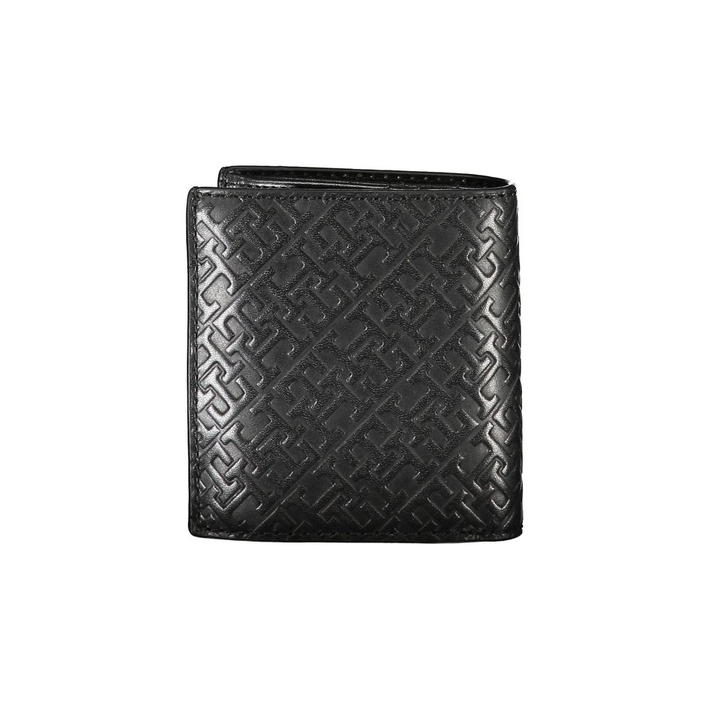 Carteira Tommy Hilfiger Sleek de couro preto com dois compartimentos