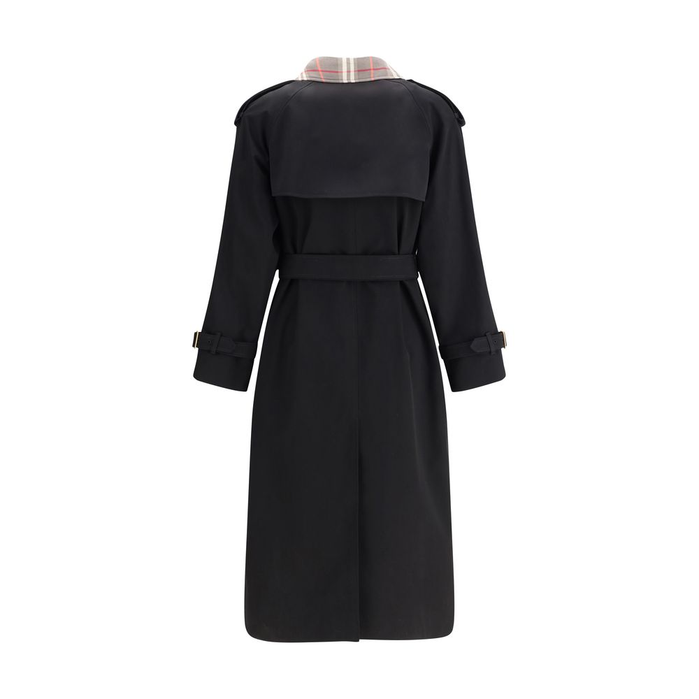 Burberry Castleford Trench Coat longo com gola xadrez