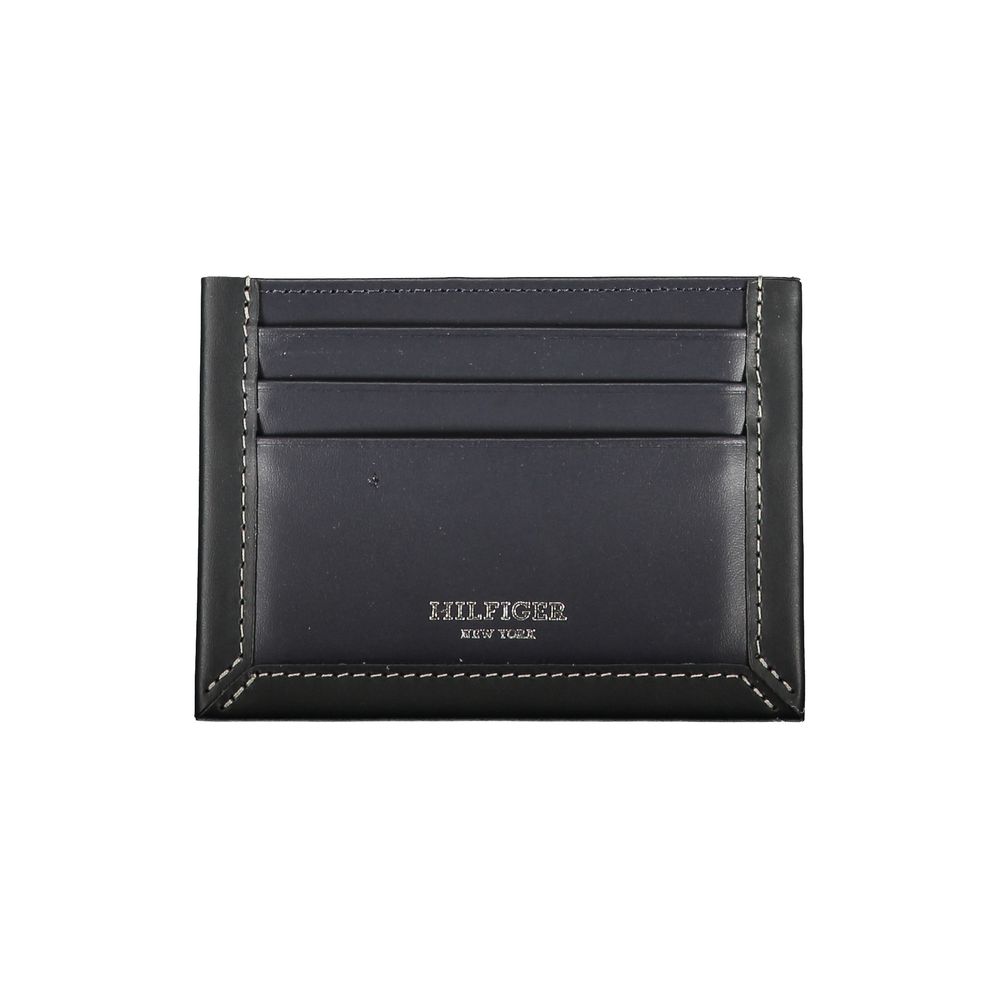Porta-cartões Tommy Hilfiger Sleek em couro azul com detalhes contrastantes
