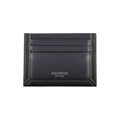 Porta-cartões Tommy Hilfiger Sleek em couro azul com detalhes contrastantes