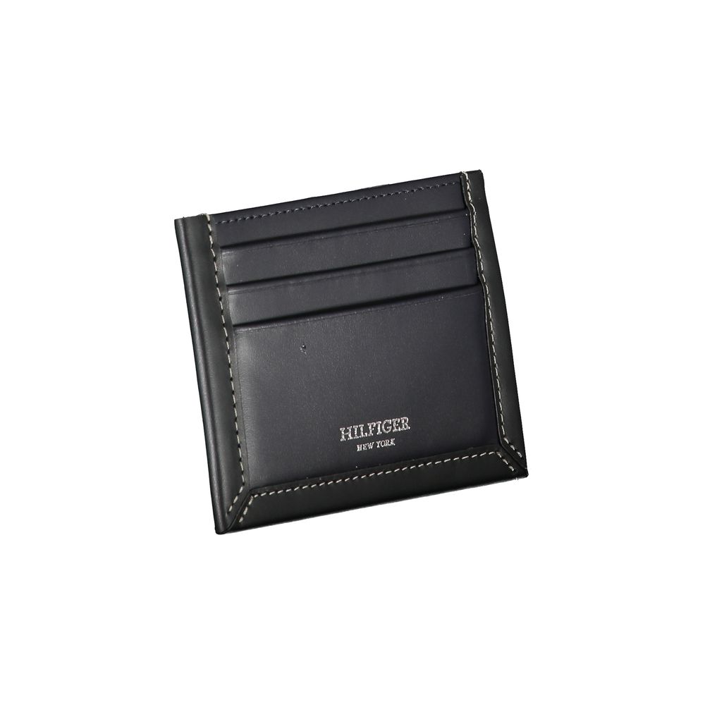 Porta-cartões Tommy Hilfiger Sleek em couro azul com detalhes contrastantes
