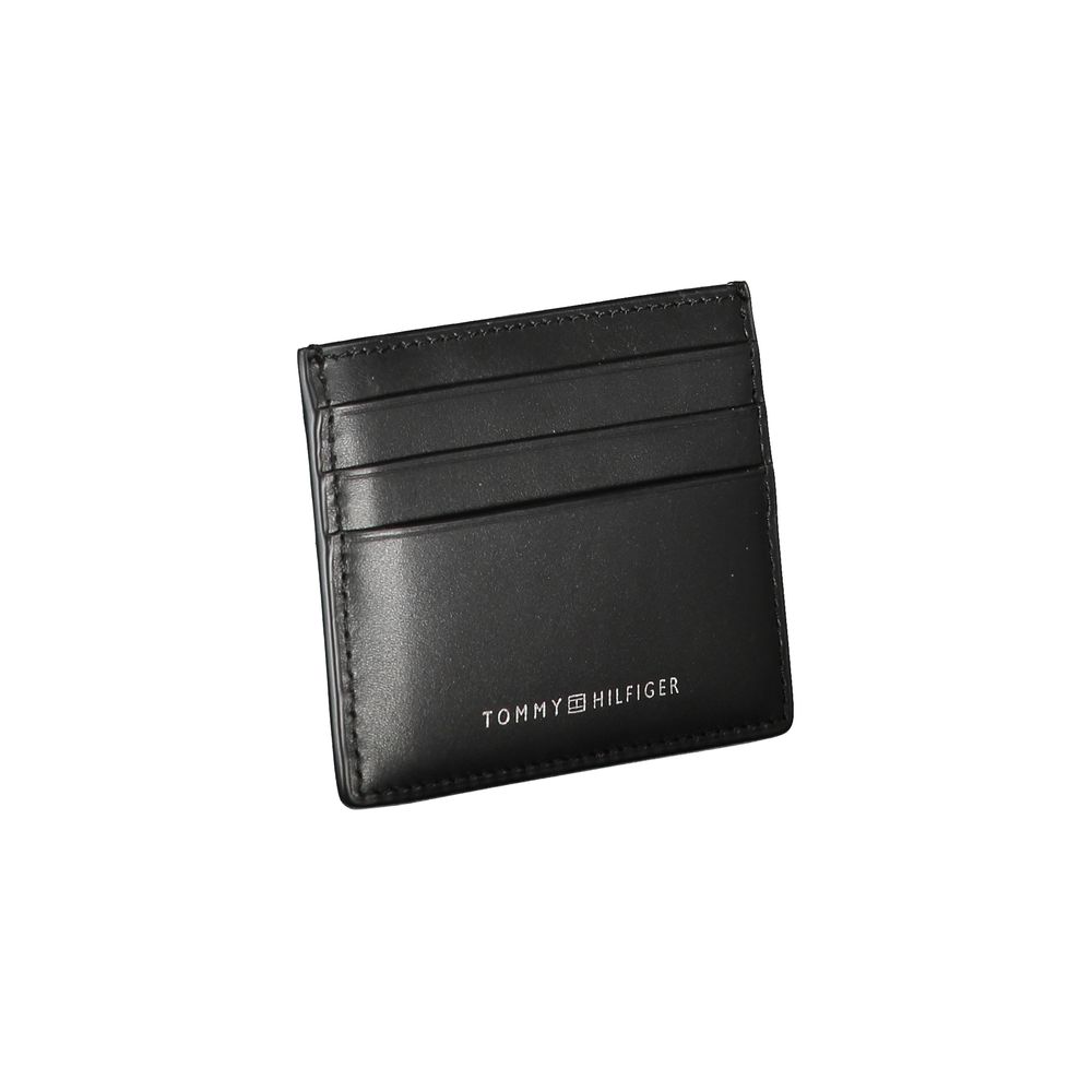 Porta-cartões Tommy Hilfiger Chic em couro preto com detalhes contrastantes