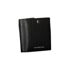 Carteira Tommy Hilfiger Sleek de couro preta com amplo armazenamento