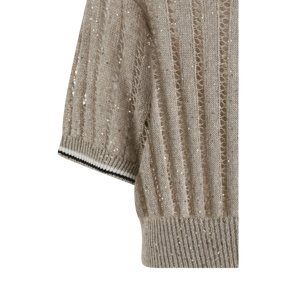 Blusa de tricô vazado Brunello Cucinelli com lantejoulas