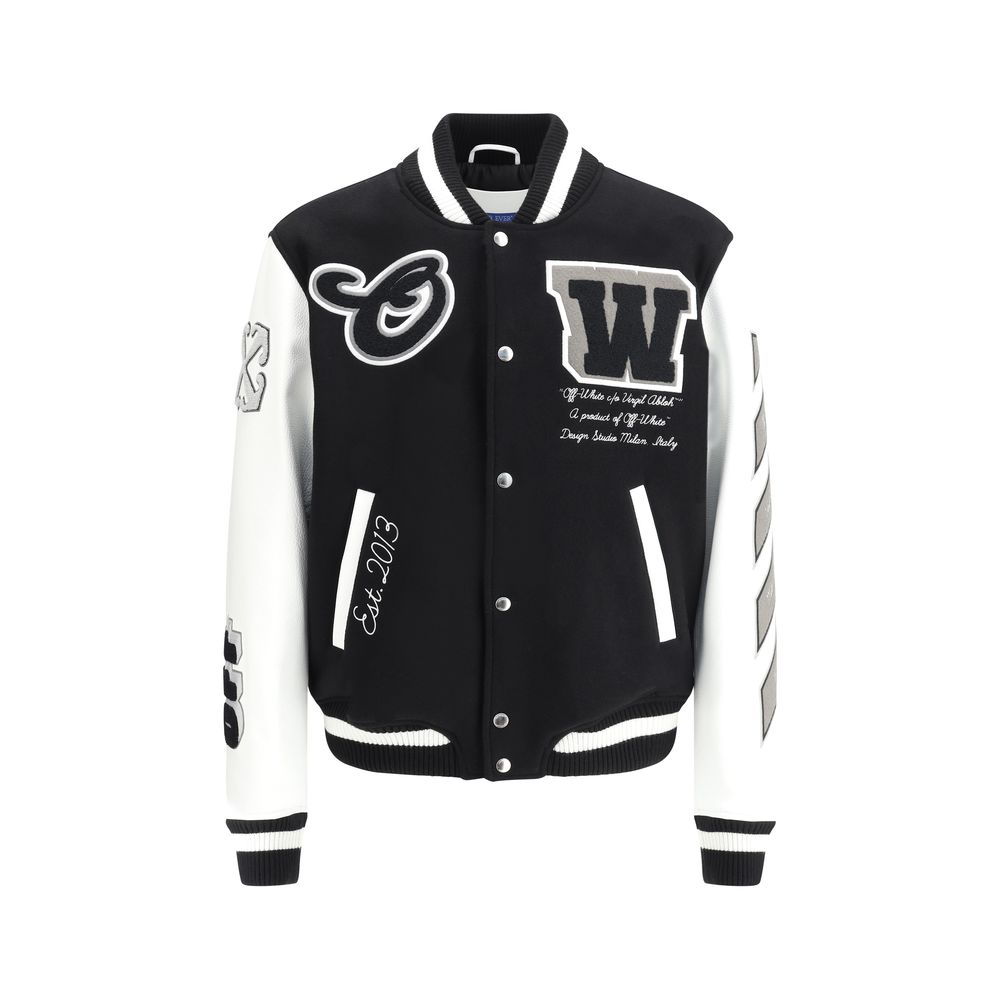 Jaqueta bomber universitária de couro e lã Off-White