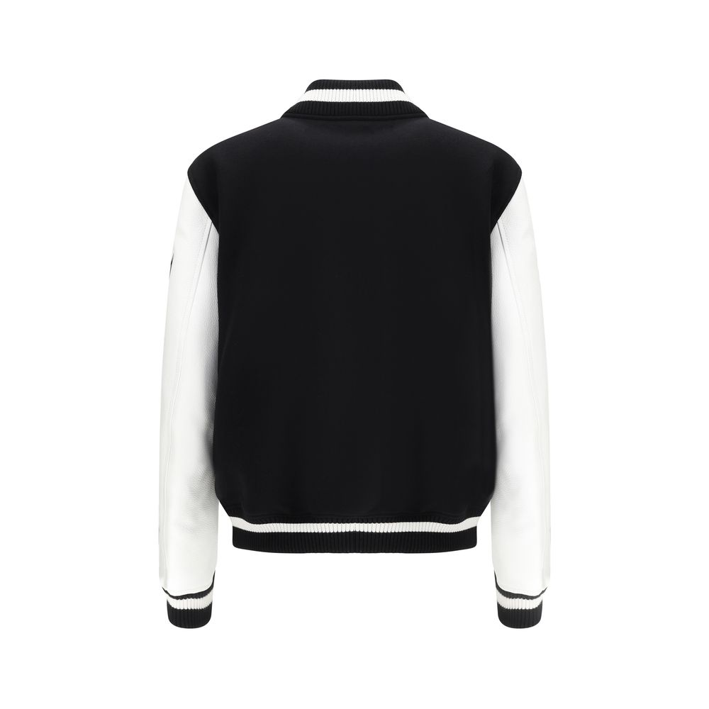 Jaqueta bomber universitária de couro e lã Off-White