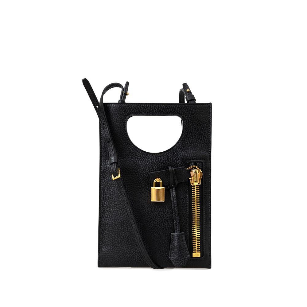 Bolsa de ombro de couro preta Tom Ford