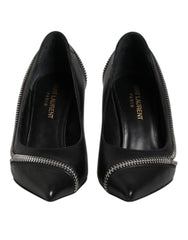 Saint Laurent White Black Leather Pointed Toe Heels Shoes